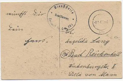 Feldpost: Postkarte, Stummer Stempel 57m, FP Nr. L6x 885 nach Bad Reichenhall