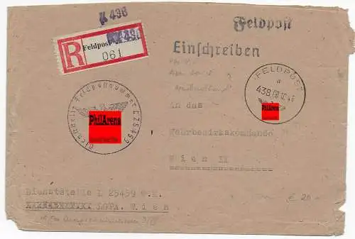 Feldpost: FP Nr. L 25459, Wien Einschreiben 