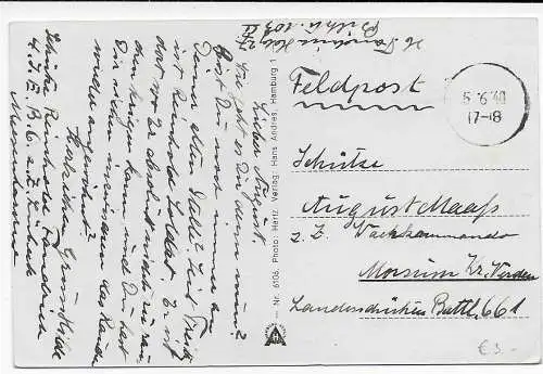 Feldpost: AK Hamburg, Stummer Stempel 1940 an Wachkommando