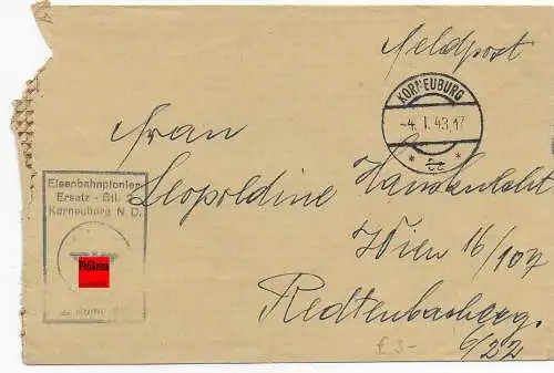 Feldpost: Eisenbahnpionier Ersatz Btl. Korneuburg nach Wien, 1943