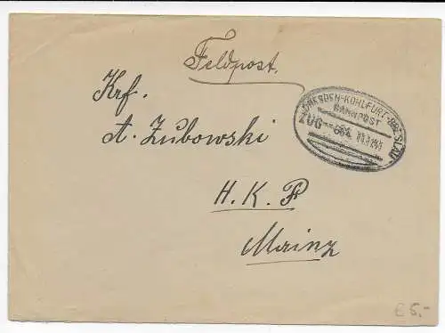 Feldpost: Bahnpoststempel: Dresdden-Kohlfurt-Breslau 1941 nach Mainz