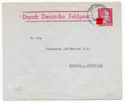 Feldpost: über L.G.P Paris 1943 an die Lufthansa Berlin, rücks. Zensur