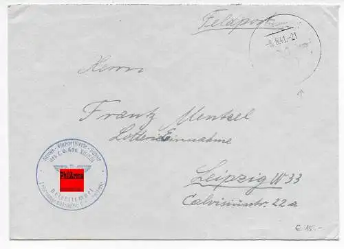 Feldpost: Flakartillerie Schule, Kitzingen nach Leipzig 1941