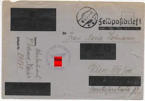 Feldpost: FPNr. 24860, Briefumschlag PKO Warschau/Generalgouvernement nach Wien