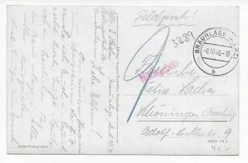 Feldpost: Ansichtskarte Braunlageim Harz, Nachgebühr da keine Feldpost 1940