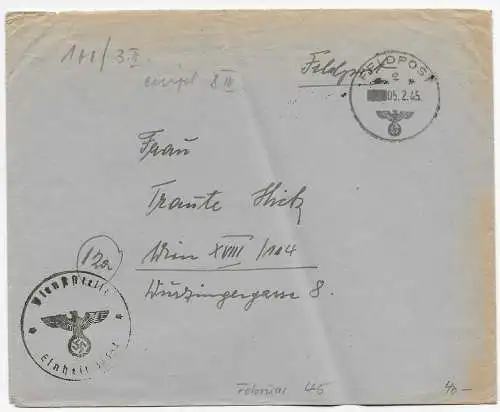 Feldpost: FPNr. 34164A am 5.2.45 nach Wien