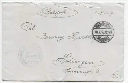 Feldpost: Luftschiffer Mannheim 1916 nach Solingen