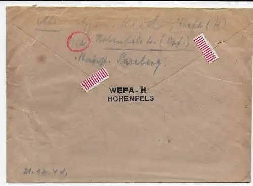 Feldpost: WEFA-H, Hohenfels 1944 nach München