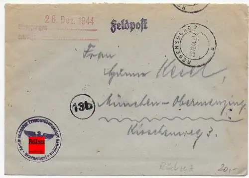 Feldpost: WEFA-H, Hohenfels 20.12.1944 nach München