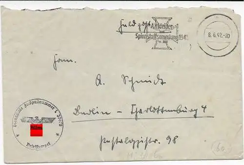 Feldpost: FPNr. L37678, Werbestempel Alkleider-Spinnstoffsammlung 1942