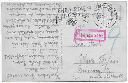 Feldpost: AK Berlin  1941, Nachgebühr da fälschlich als Feldpost verschickt