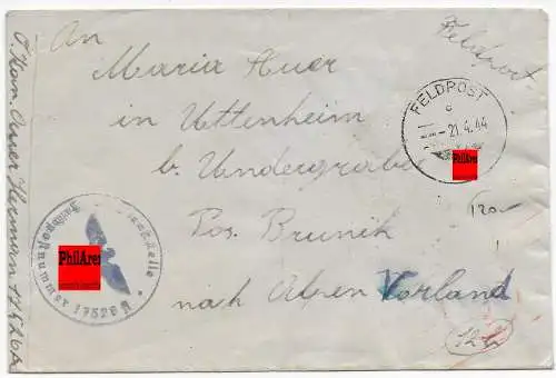 Feldpost: FPNr. 17526A eines Südtirolers nach Italien - Bozen, 1944, OKW Zensur
