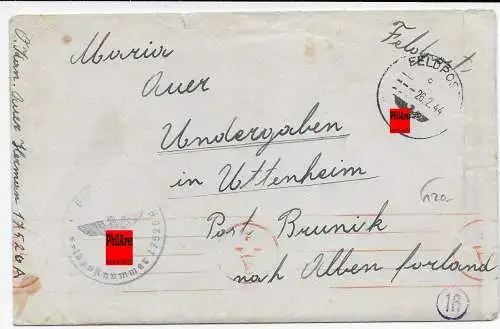 Feldpost: FPNr. 17526A eines Südtirolers nach Bozen, 1944, OKW  Zensur