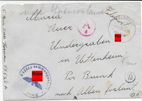 Feldpost: FPNr. 17526A eines Südtirolers nach Bozen, 1944 mit OKW  Zensur
