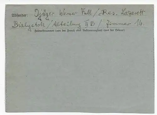 Feldpost: Kartenbrief Bialystok 1942 nach Leipzig