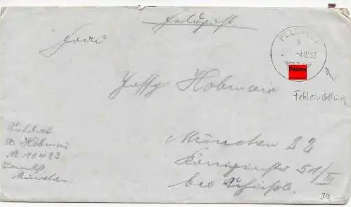 Feldpost: FPNr. 10483 nach München, Stempel Fehleinstellung: 4.10.1933 !!!