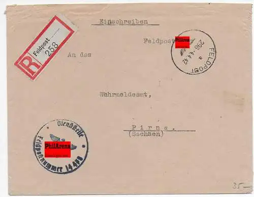 Feldpost: FPNr. 14470 als Einschreiben nach Pirna 1942