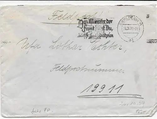 Feldpost: frühe Feldpost 26.10.1939 Berlin an FPNr. 19911
