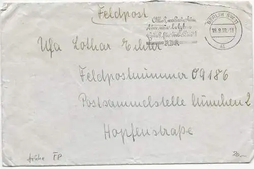 Feldpost: frühe Feldpost 19.09.1939 Berlin an FPNr. 09186, Werbung Kinder