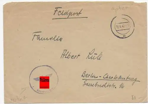 Feldpost: aptierter und stummer Stempel 1942 von FPNr. 42054