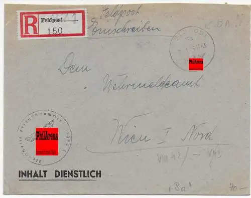 Feldpost: Einschreiben FPNr. 28084C; im Stempel -ba- 1943 nach Wien