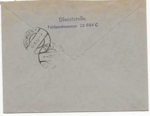 Feldpost: Einschreiben FPNr. 28084C; im Stempel -ba- 1943 nach Wien