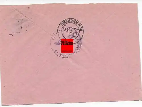 Feldpost: Einschreiben FPNr. 09644D nach Dresden, Ölhaltige Farbe 1943