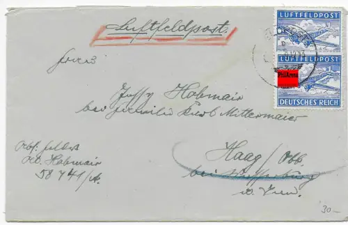 Feldpost: Luftfeldpost FPNr. 58741 nach Haag, 1943