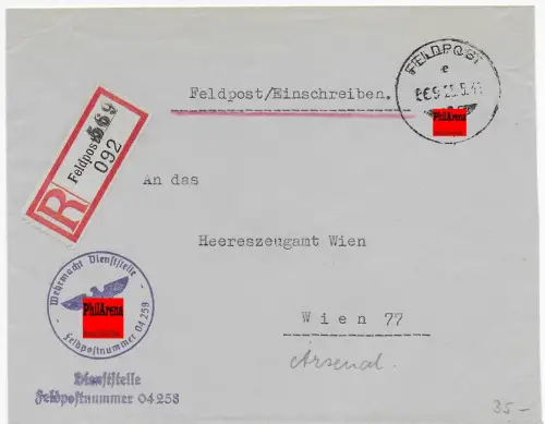 Feldpost: Einschreiben FPNr. 04258 nach Wien 1941