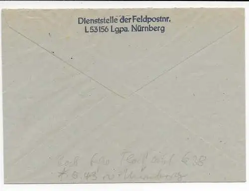 Feldpost: Bahnpoststempel 1943 aptiert, FPNr. L53156 nach Aschaffenburg Dringend