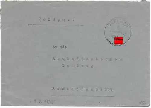 Feldpost: frühe Feldpost 9.9.39 an die Aschaffenburger Zeitung 