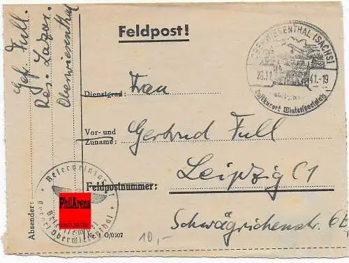 Feldpost: Reserve Lazarett Oberwiesenthal 1941 nach Leipzig