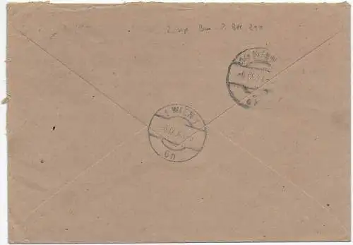 Feldpost: Einschreiben FPNr. 17923 von Belgien nach Wien, 1943