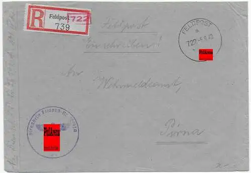 Feldpost: Einschreiben FPNr. 26192 nach Pirna 1942