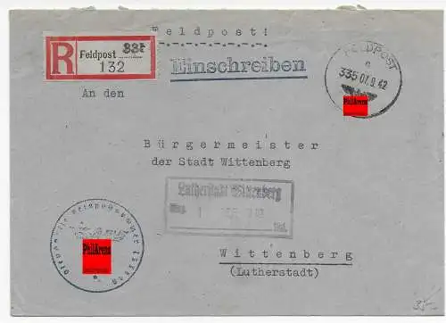 Feldpost: Einschreiben FPNr. 13369 E nach Wittenberg, 1942