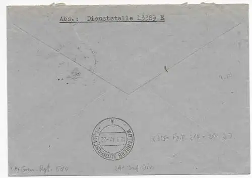 Feldpost: Einschreiben FPNr. 13369 E nach Wittenberg, 1942