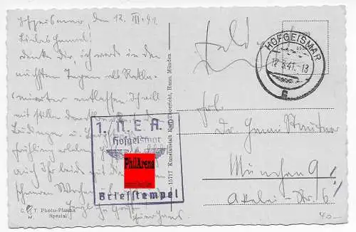 Feldpost: AK Hofgeismar 1941 nach München