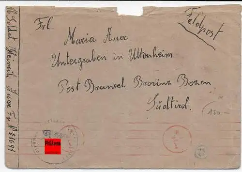 Feldpost: Südtiroler in der Wehrmacht, FPNr. 01691, OKW Zensur