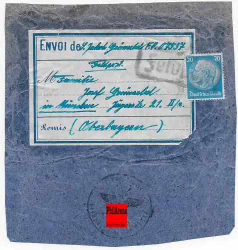 Feldpost: Päckchenadresse mit franz. Formular von FPNr. 07537 nach München