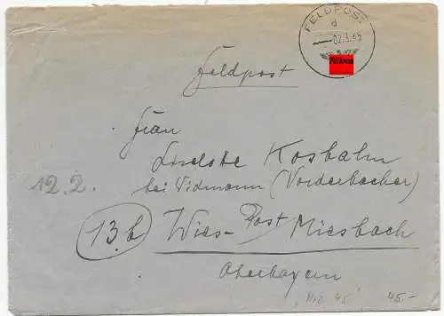 Feldpost: FPNr. 33565 vom02.03.45 nach Wies-Miesbach