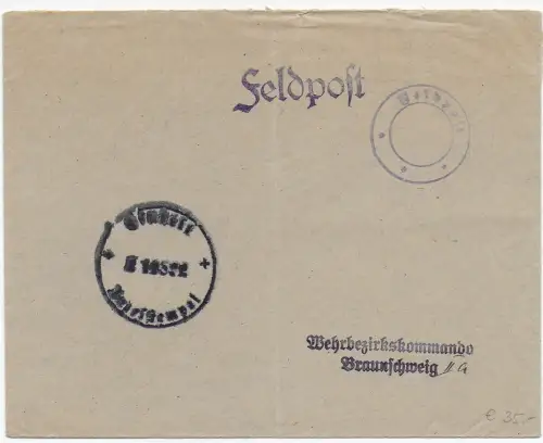 Feldpost: FPNr. L 14592 an Wehrbezirkskommando Braunschweig 