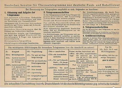 Deutsche Reichspost: Telegramm Formular aus Tübingen: Nach Fliegerangriffen ...