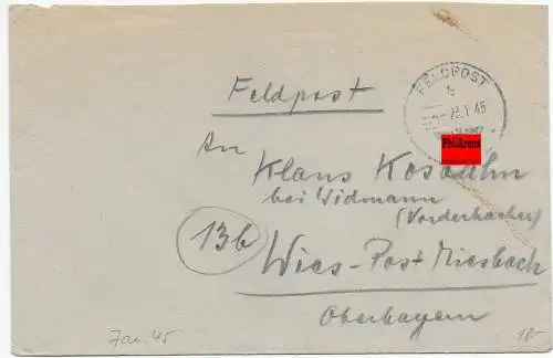 Feldpost: FPNr. 33565 vom 23.Januar 1945 nach Wies-Miesbach
