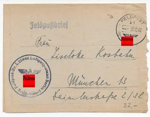 Feldpost: FPNr. L 25966 Berlin nach München 1942, FP-Stempel mit -b1