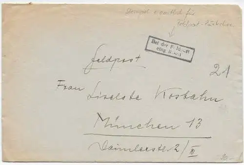 Feldpost: FPNr. 42764, Einlieferungsstempel nach München 