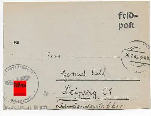 Feldpost: Lazarett Bialystok 1942 nach Leipzig