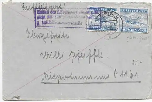Feldpost: Nimptsch als Luftfeldpost an FPNr. 01161, Zusatzstempel 1944