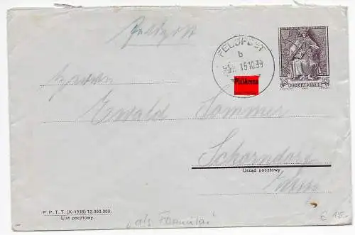 Feldpost: FPNr. 38241 aus dem Polenfeldzug vom 15.10.39 auf poln. Ganzsache