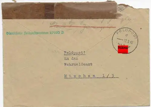 Feldpost: FPNr. 27053: Doppelt verwendeter Umschlag von 1942