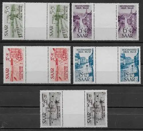 Saar: MiNr. 255-259, ZS+ZW, postfrisch
